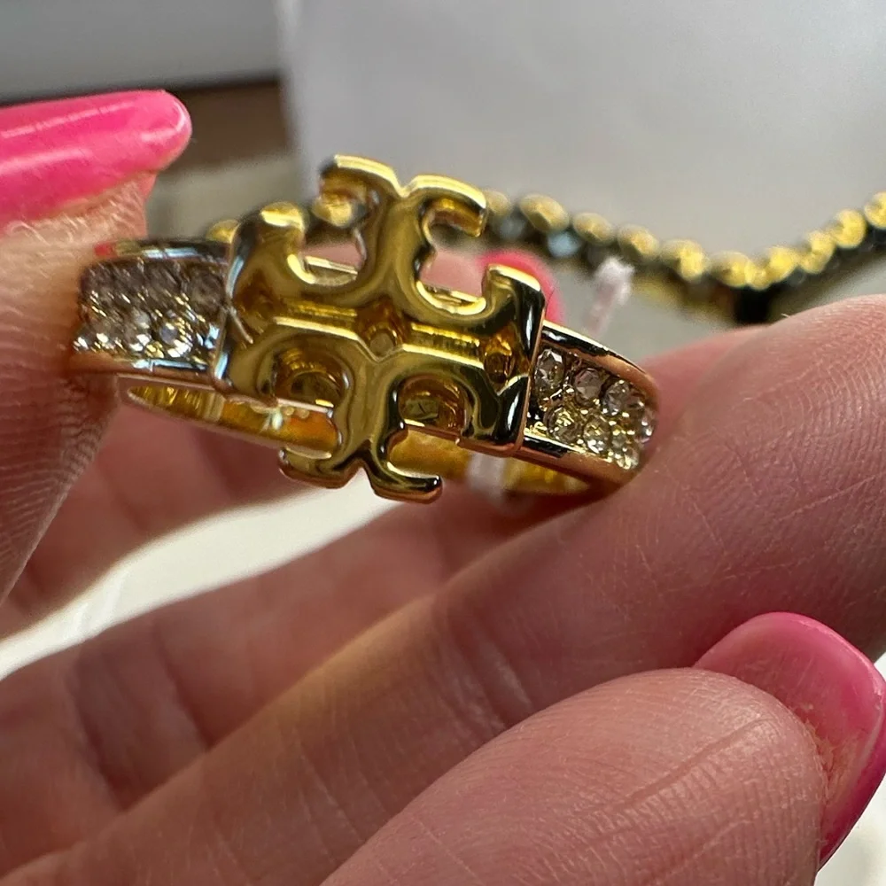 Tory Burch Gold Crystal-Embellished Ring